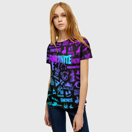 Женская футболка 3D Fortnite x Marshmello neon неон, цвет 3D печать - фото 3