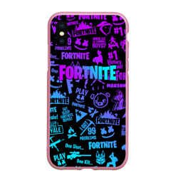 Чехол для iPhone XS Max матовый Fortnite x Marshmello neon неон