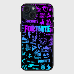 Чехол силиконовый для Apple iPhone 15 матовый Fortnite x Marshmello neon неон