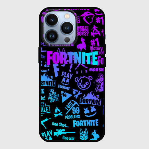 Чехол для iPhone 13 Pro Fortnite x Marshmello neon неон, цвет черный