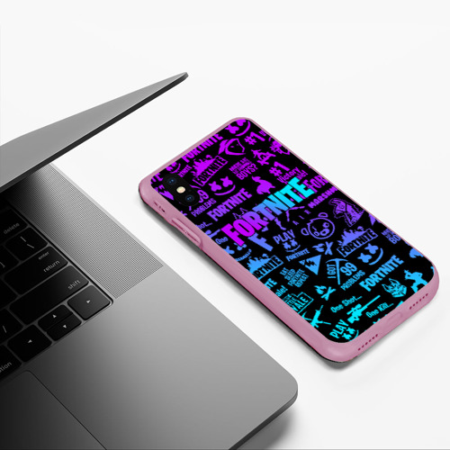 Чехол для iPhone XS Max матовый Fortnite x Marshmello neon неон, цвет розовый - фото 5