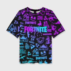 Женская футболка oversize 3D Fortnite x Marshmello neon неон