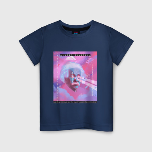 Детская футболка хлопок Albert Einstein glitch art, цвет темно-синий