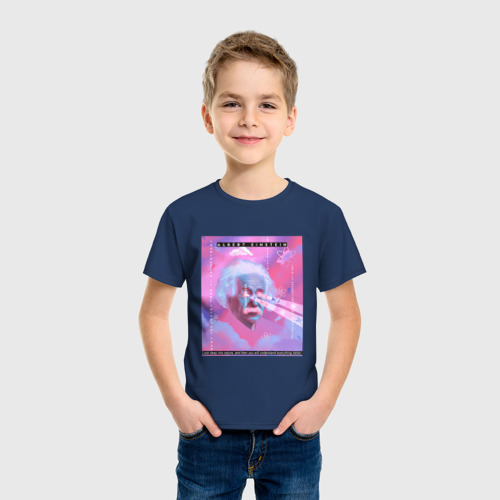 Детская футболка хлопок Albert Einstein glitch art, цвет темно-синий - фото 3