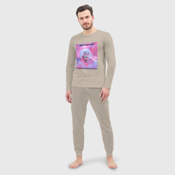 Мужская пижама с лонгсливом хлопок Albert Einstein glitch art - фото 2