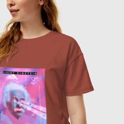 Женская футболка хлопок Oversize Albert Einstein glitch art - фото 2