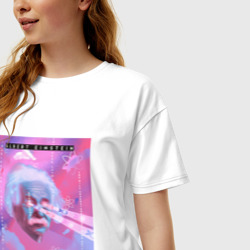 Женская футболка хлопок Oversize Albert Einstein glitch art - фото 2