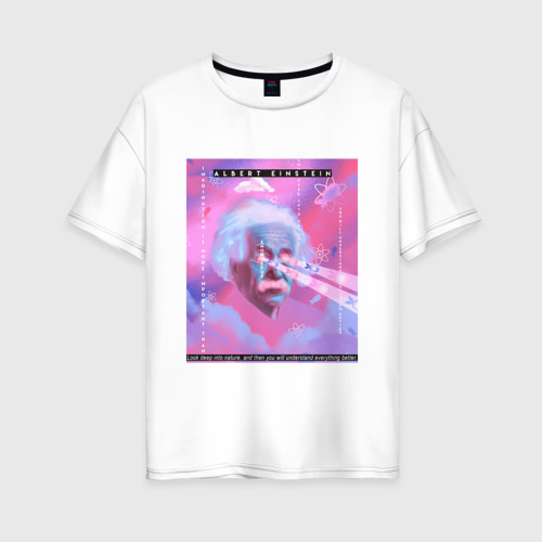 Женская футболка хлопок Oversize Albert Einstein glitch art