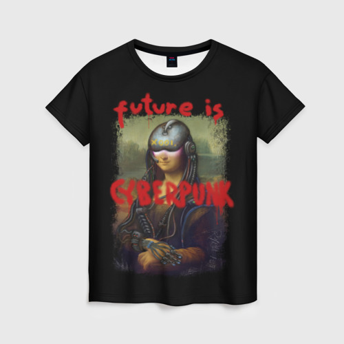 Женская футболка 3D с принтом Cyberpunk Mona Lisa, вид спереди #2