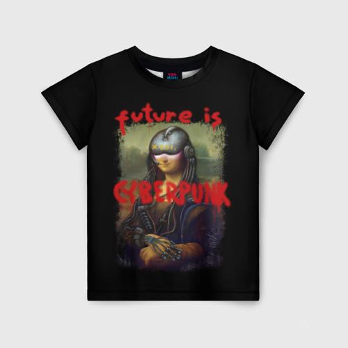Детская футболка 3D с принтом Cyberpunk Mona Lisa, вид спереди #2