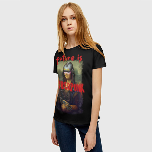 Женская футболка 3D с принтом Cyberpunk Mona Lisa, фото на моделе #1