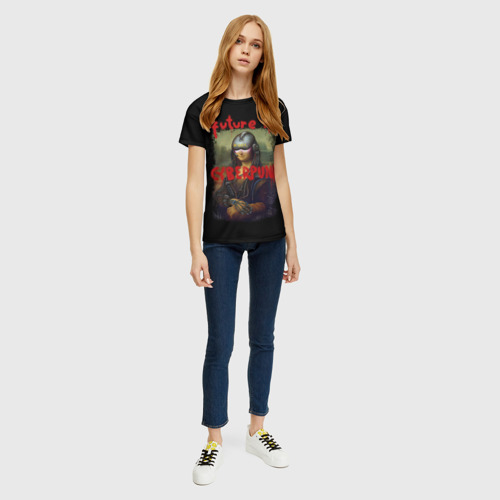 Женская футболка 3D с принтом Cyberpunk Mona Lisa, вид сбоку #3
