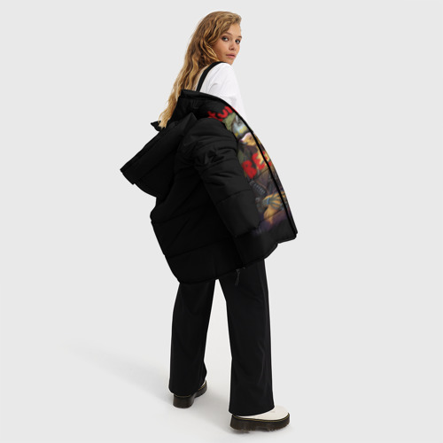 Женская зимняя куртка 3D с принтом Cyberpunk Mona Lisa, вид сбоку #3