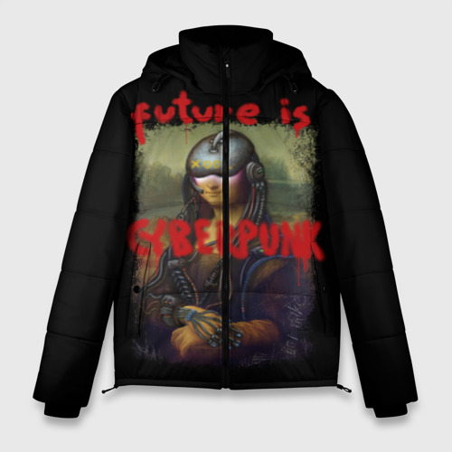 Мужская зимняя куртка 3D с принтом Cyberpunk Mona Lisa, вид спереди #2