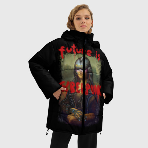 Женская зимняя куртка 3D с принтом Cyberpunk Mona Lisa, фото на моделе #1