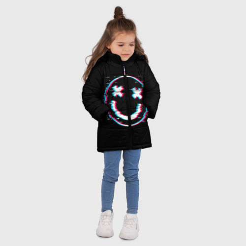 Зимняя куртка для девочек 3D Glitch Smile, цвет светло-серый - фото 5