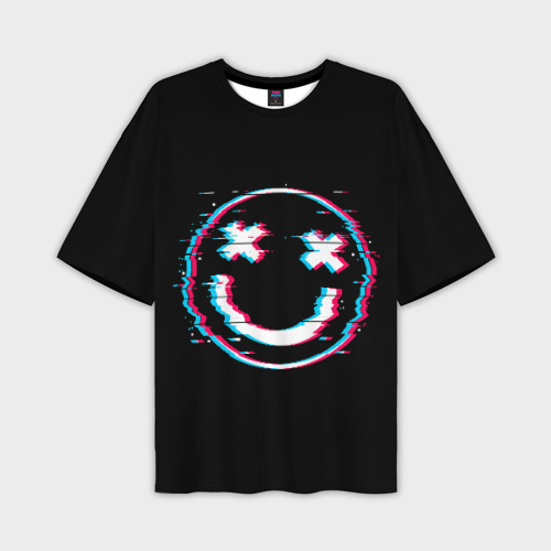 Мужская футболка oversize 3D Glitch Smile, цвет 3D печать