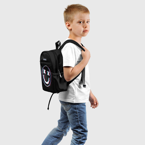 Детский рюкзак 3D с принтом Glitch Smile, вид сзади #1