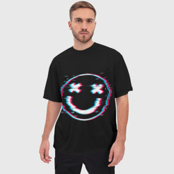 Мужская футболка oversize 3D Glitch Smile - фото 2