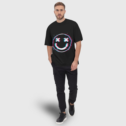 Мужская футболка oversize 3D Glitch Smile, цвет 3D печать - фото 5