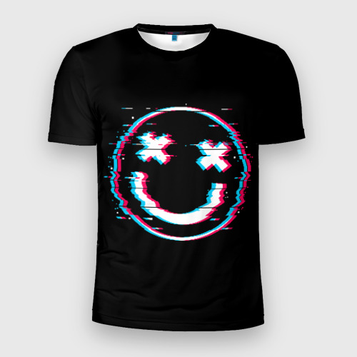 Мужская футболка 3D Slim с принтом Glitch Smile, вид спереди #2