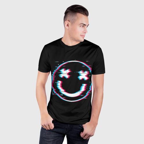 Мужская футболка 3D Slim с принтом Glitch Smile, фото на моделе #1
