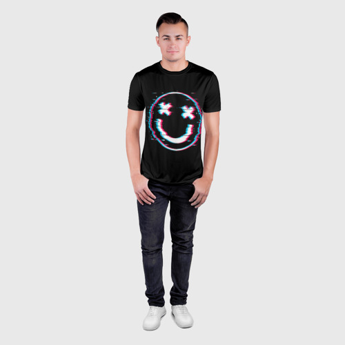 Мужская футболка 3D Slim с принтом Glitch Smile, вид сбоку #3