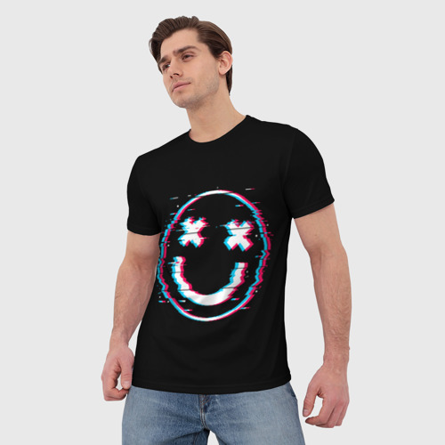 Мужская футболка 3D с принтом Glitch Smile, фото на моделе #1