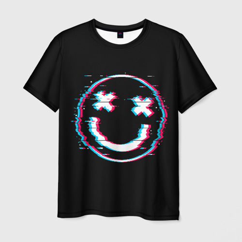 Мужская футболка 3D с принтом Glitch Smile, вид спереди #2