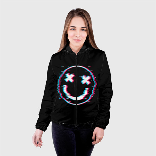 Женская куртка 3D Glitch Smile, цвет черный - фото 3