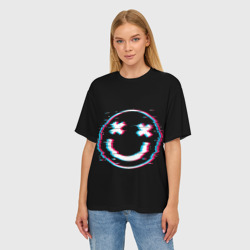 Женская футболка oversize 3D Glitch Smile - фото 2