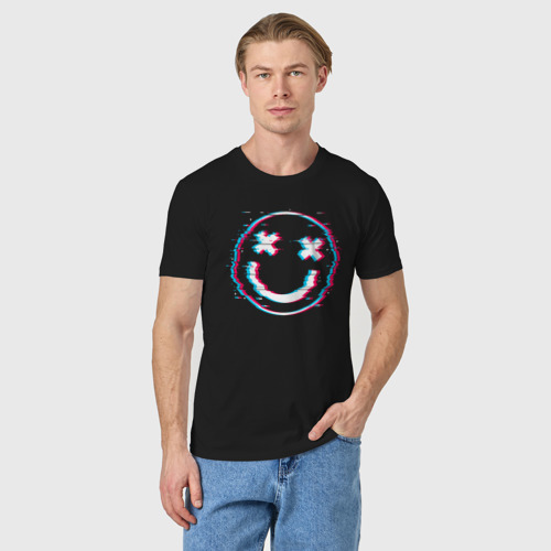Мужская футболка хлопок Glitch Smile, цвет черный - фото 3