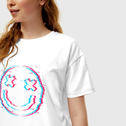 Женская футболка хлопок Oversize Glitch Smile - фото 2