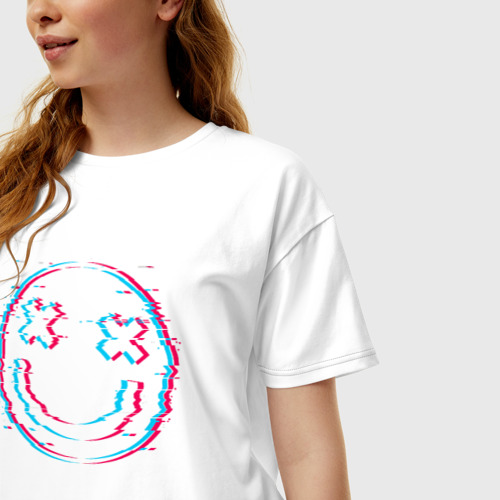 Женская футболка хлопок Oversize Glitch Smile, цвет белый - фото 3