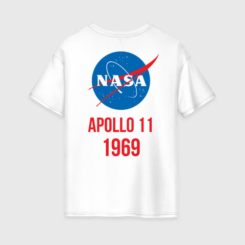 Женская футболка хлопок Oversize с принтом Nasa Apollo 11 (двухсторонняя), вид сзади #1