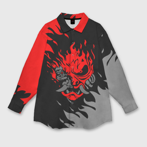 Мужская рубашка oversize 3D с принтом Cyberpunk 2077 samurai, вид спереди #2