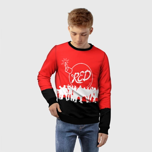 Детский свитшот 3D с принтом Team fortress 2 red team, фото на моделе #1