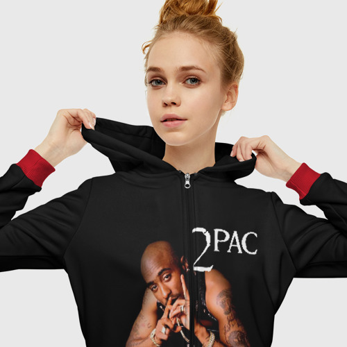 Женская толстовка 3D на молнии 2pac, цвет красный - фото 5