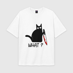 Женская футболка Oversize хлопок texturе What cat