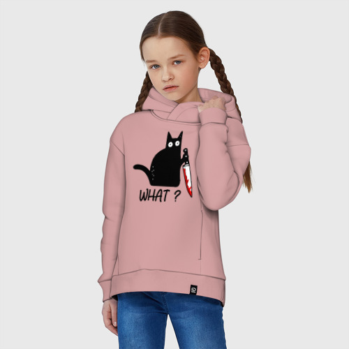 Детское худи Oversize хлопок What cat, цвет пыльно-розовый - фото 3