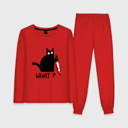 What cat – Женская пижама с лонгсливом хлопок с принтом купить