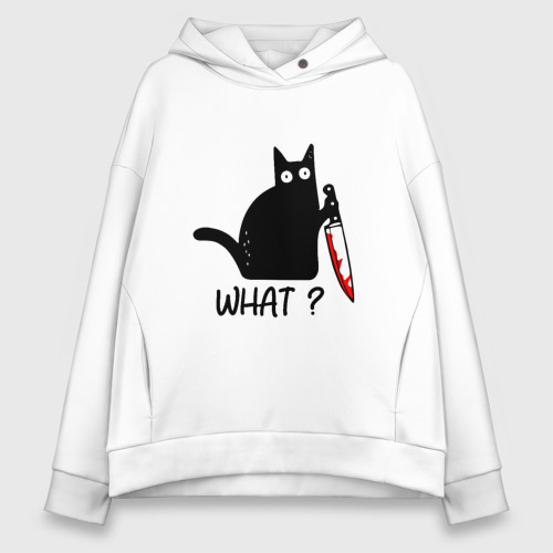 Женское худи Oversize хлопок What cat, цвет белый