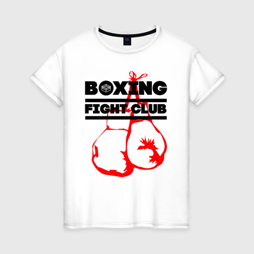 Женская футболка хлопок с принтом Boxing Fight club in Russia, вид спереди #2