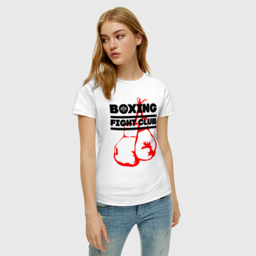 Женская футболка хлопок с принтом Boxing Fight club in Russia, фото на моделе #1