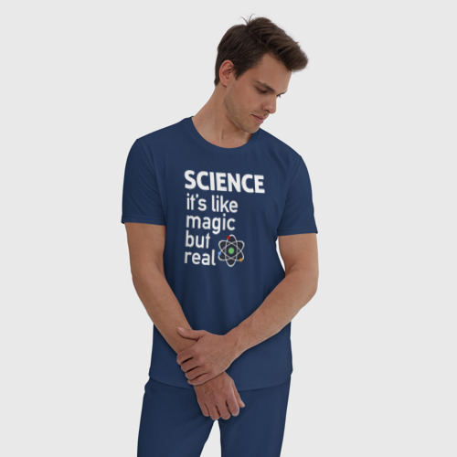 Мужская пижама хлопок Наука как магия,только реальна, цвет темно-синий - фото 3