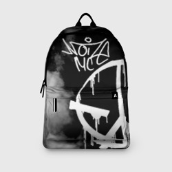 Рюкзак с принтом Noize MC для любого человека, вид спереди №3. Цвет основы: белый