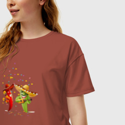 Женская футболка хлопок Oversize Веселый Кактус и Перец Чили - фото 2