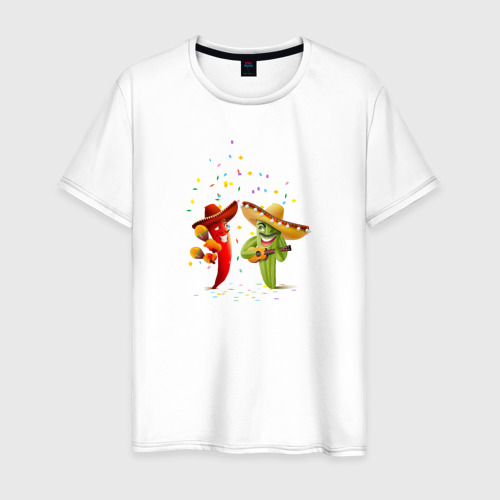 Мужская футболка хлопок Веселый Кактус и Перец Чили, цвет белый