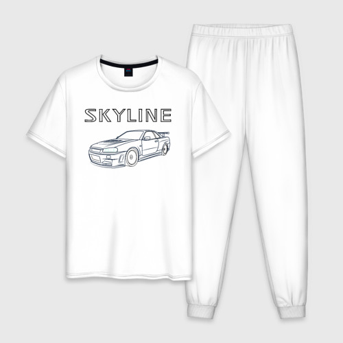 Мужская пижама хлопок с принтом Nissan Skyline GTR R34, вид спереди #2