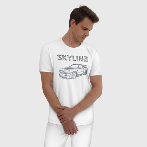 Мужская пижама хлопок с принтом Nissan Skyline GTR R34, фото на моделе #1